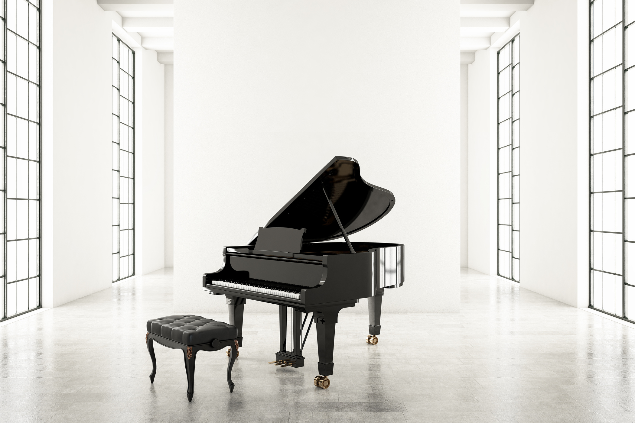 Grand Piano in White Room